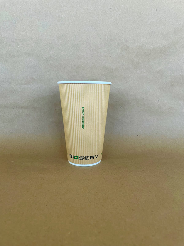 16oz. Kraft Bioserv Double Wall Comfort Grip Hot Cup BPI